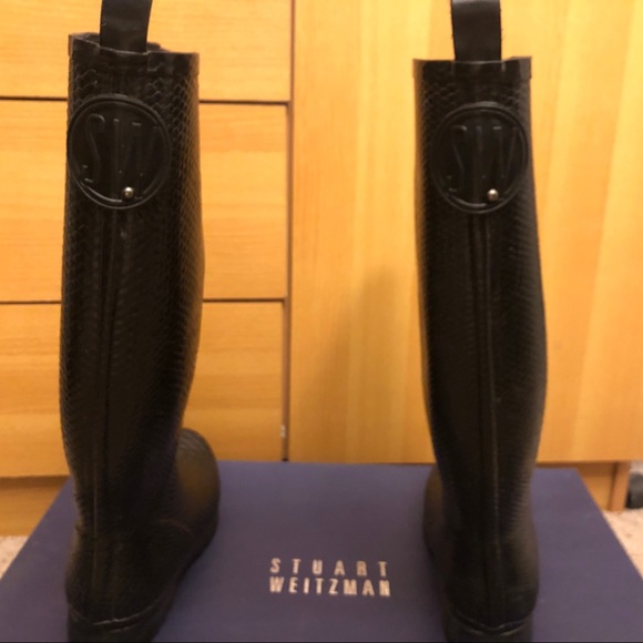 Stuart Weitzman AMAZONIA Snake Textured Tall Designer Rubber Rain Boots - Picture 5 of 8
